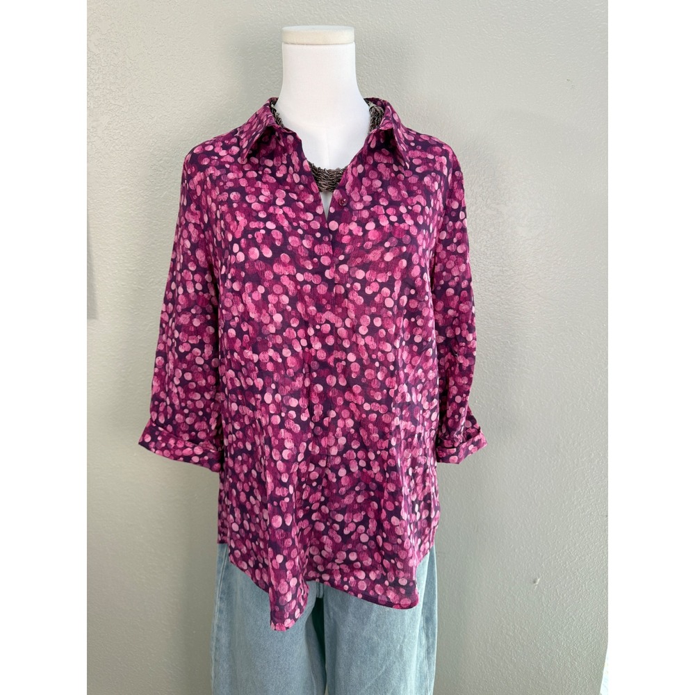 purple patterned blouse vintage style button up‎ - L